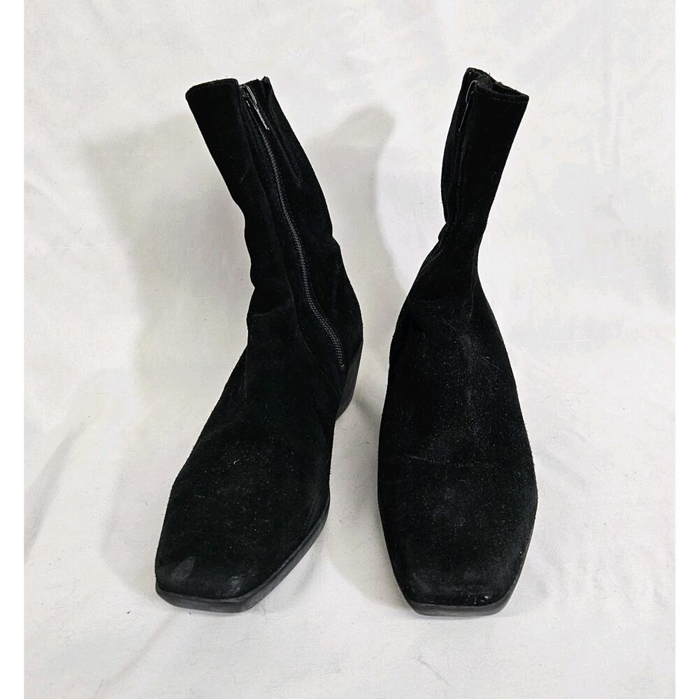La Canadienne Black Suede Leather Low Wedge Side Zip Lined Boot Bootie Size 7 - Picture 2 of 12